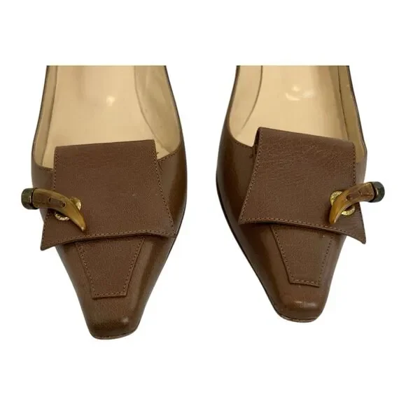 Jimmy Choo London Brown Leather Pointed Toe Pumps Kitten Heel Italy Size 40 US 9 - Picture 4 of 10